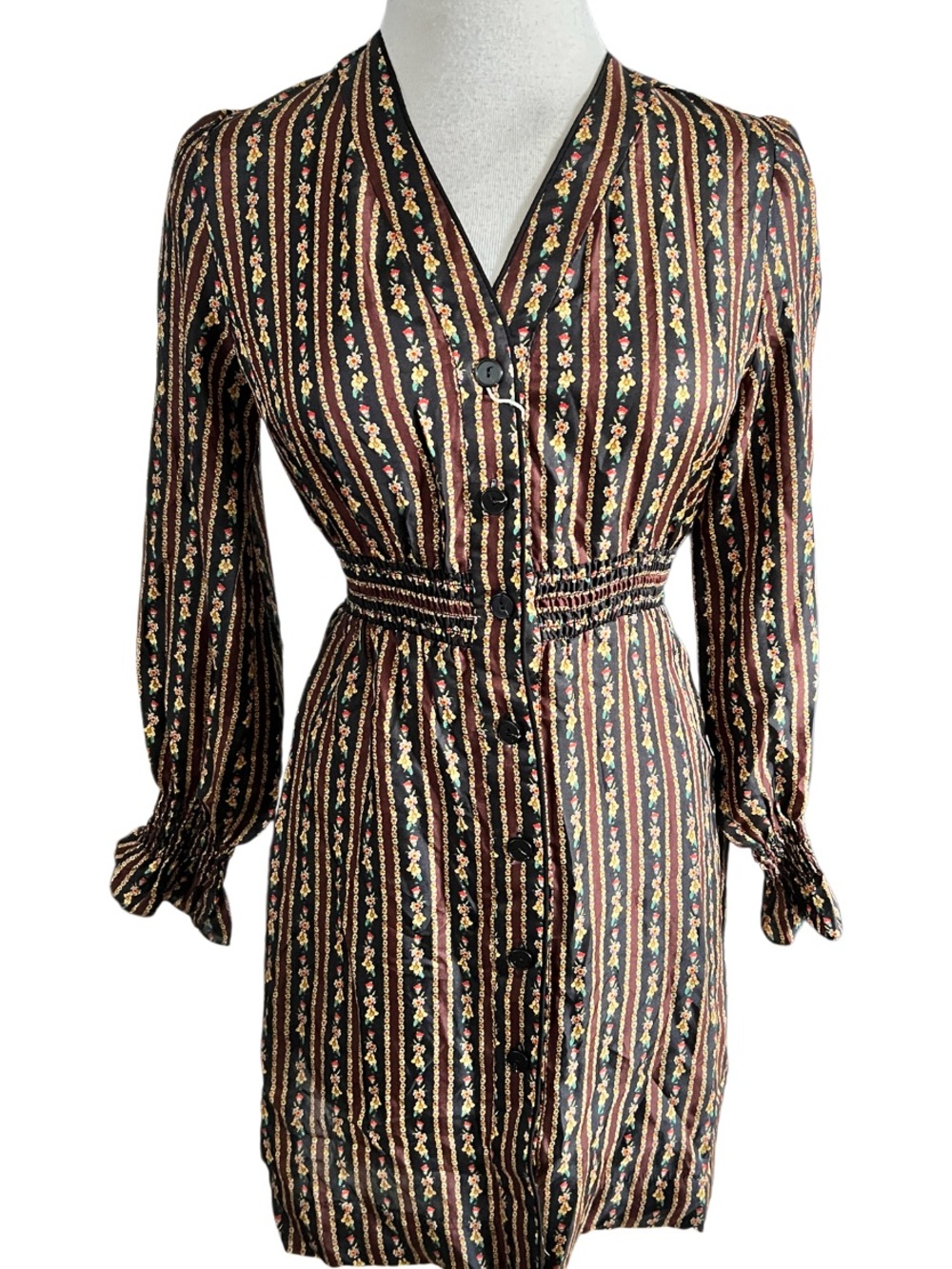 SANDRO Karma Floral-print silk- mini dress florals button up Size 34/ US 2 NWT - Picture 5 of 13